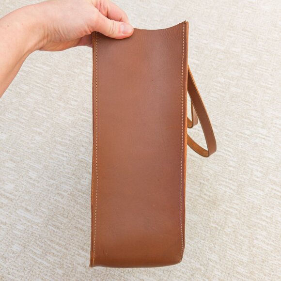 Oversized Hand-Stitched Veg-Tan Leather Tote (16” × 12.5” × 4.5”) - Picture 5 of 14